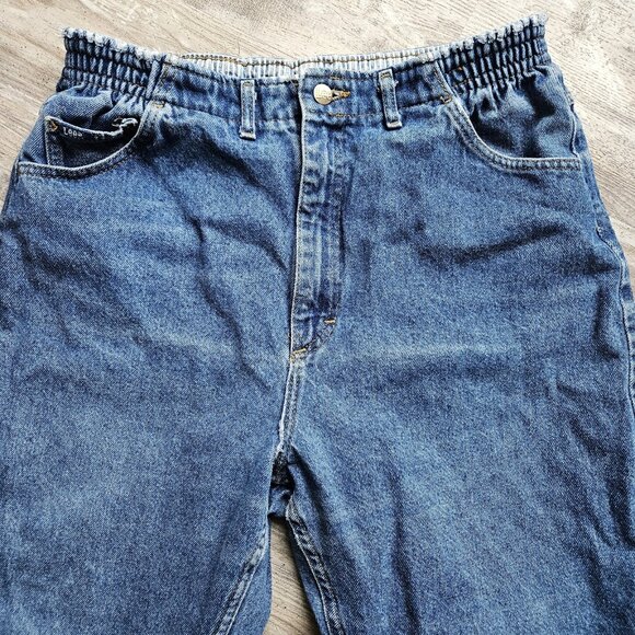 Vtg Lee Western Bareback High Waist Mom Jeans Blue Tapered Leg USA Size 29 x 28? - Picture 5 of 16